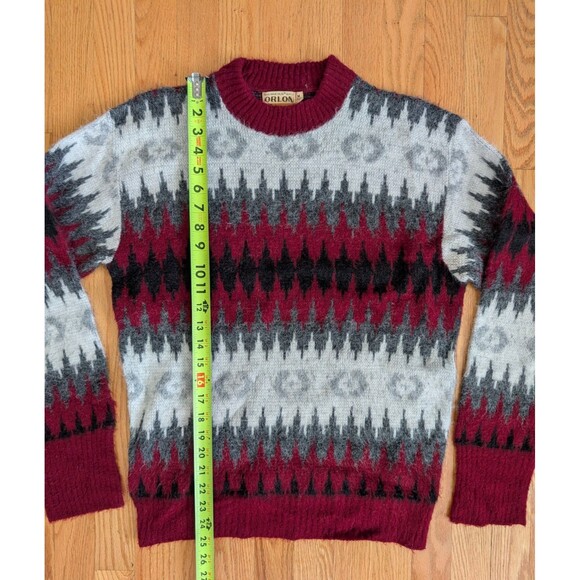 Vintage Orlon Campus Sweater Adult Medium Red Grey Crewneck Fair Isle 60s 70s - Picture 8 of 8